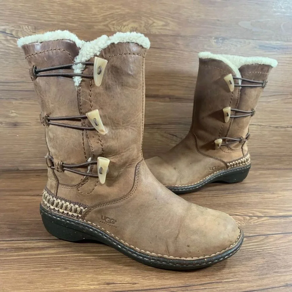 UGG ‘Kona’ Brown Leather Winter Boots Women’s Size 8